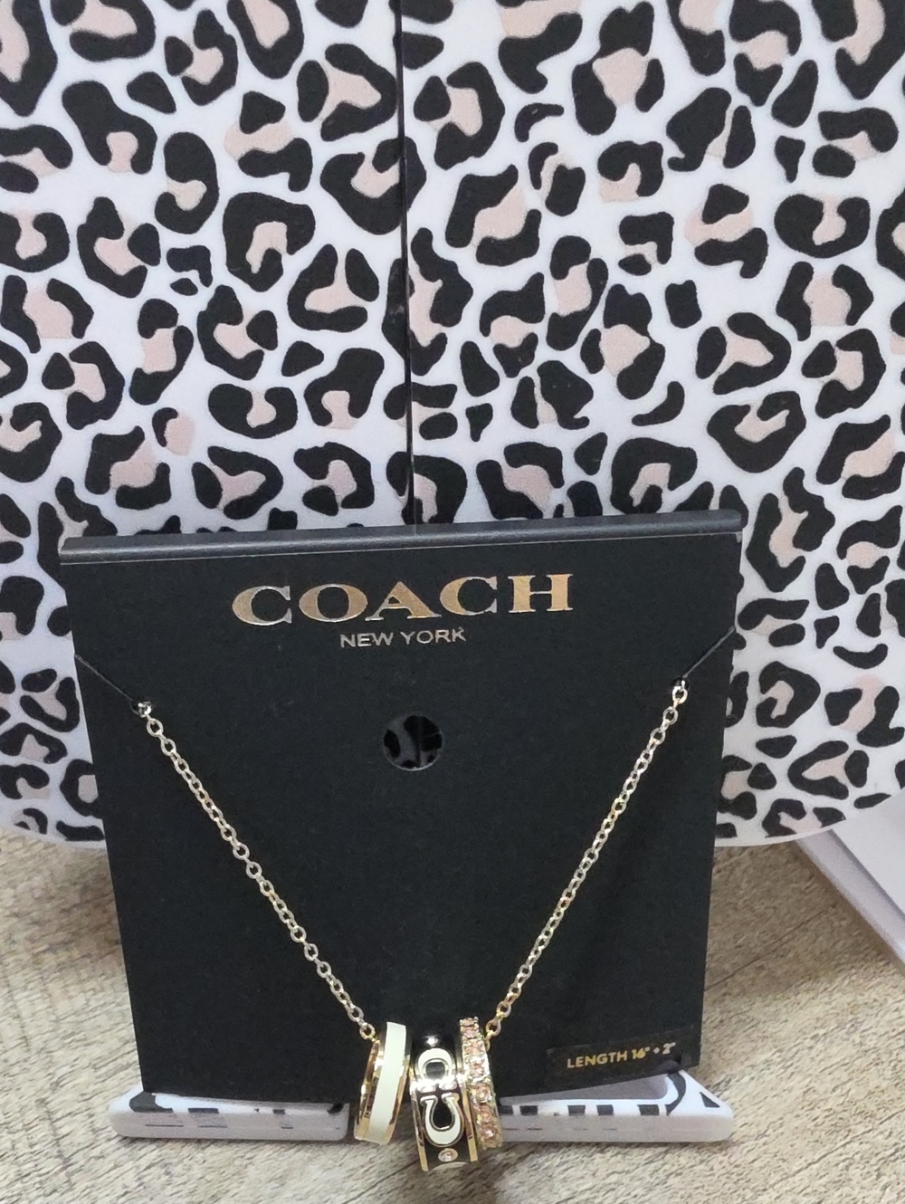 New Coach Gold-Tone Necklace with Cream and Gold Accent Rings
